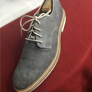 Men's Gray Textured Derby Shoes with Contrast Welt